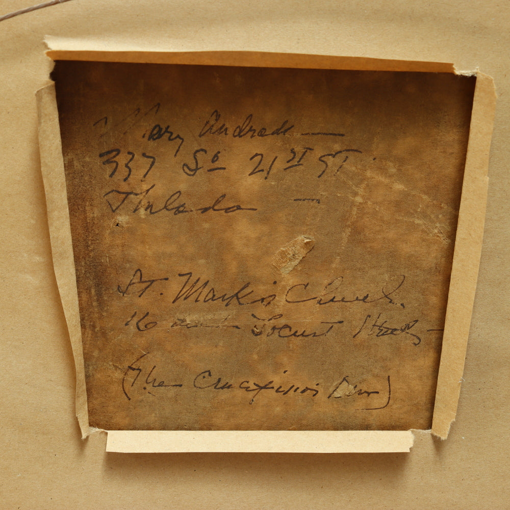 AW616: Mary Andrade St. Marks Church Philadelphia Oil on Board Painting Mid 20th Century