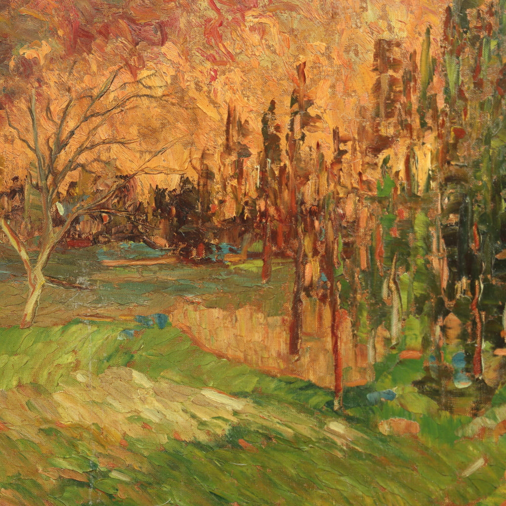 AW619: French School Expressionist Landscape Mid 20th Century Oil on Canvas