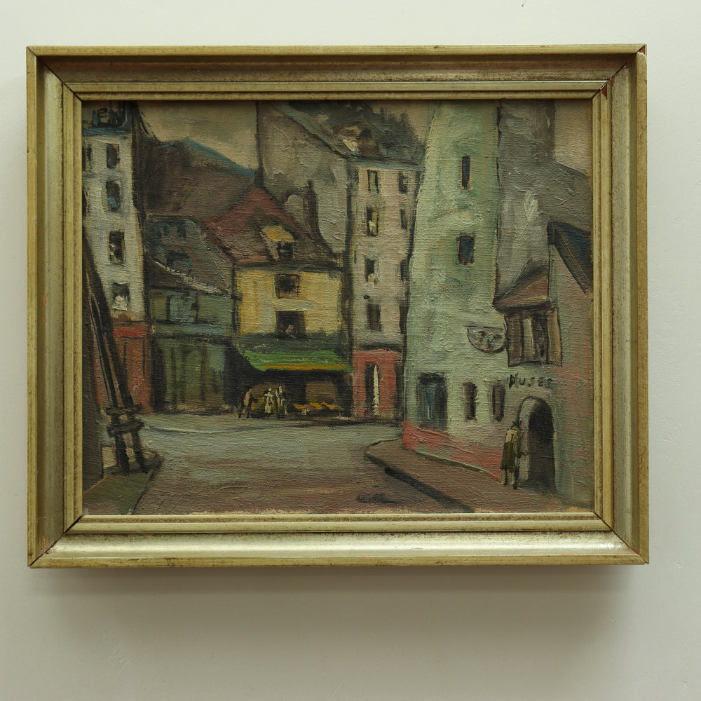 AW640 : Rene Quinton Pair of Early 20th Century Parisian Montmartre Street Scenes Oil on Canvas