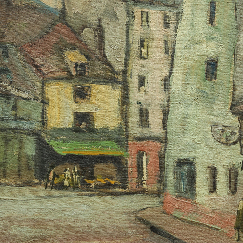 AW640 : Rene Quinton Pair of Early 20th Century Parisian Montmartre Street Scenes Oil on Canvas