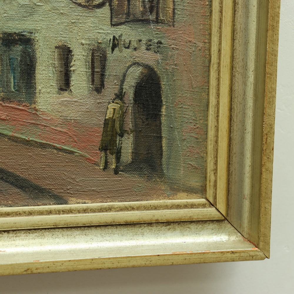 AW640 : Rene Quinton Pair of Early 20th Century Parisian Montmartre Street Scenes Oil on Canvas