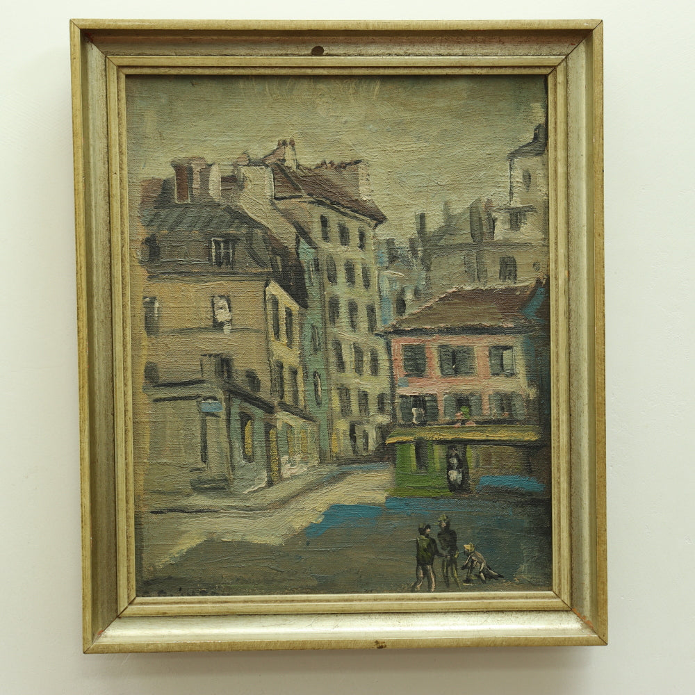 AW640 : Rene Quinton Pair of Early 20th Century Parisian Montmartre Street Scenes Oil on Canvas