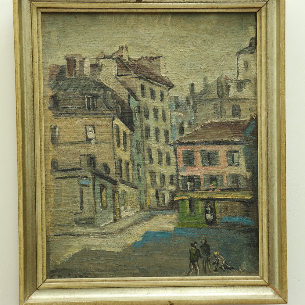 AW640 : Rene Quinton Pair of Early 20th Century Parisian Montmartre Street Scenes Oil on Canvas