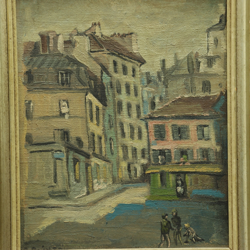 AW640 : Rene Quinton Pair of Early 20th Century Parisian Montmartre Street Scenes Oil on Canvas