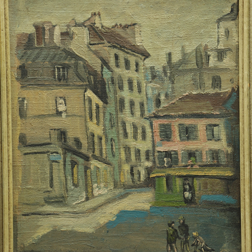 AW640 : Rene Quinton Pair of Early 20th Century Parisian Montmartre Street Scenes Oil on Canvas