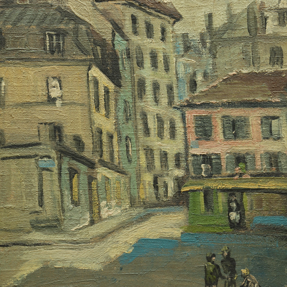 AW640 : Rene Quinton Pair of Early 20th Century Parisian Montmartre Street Scenes Oil on Canvas
