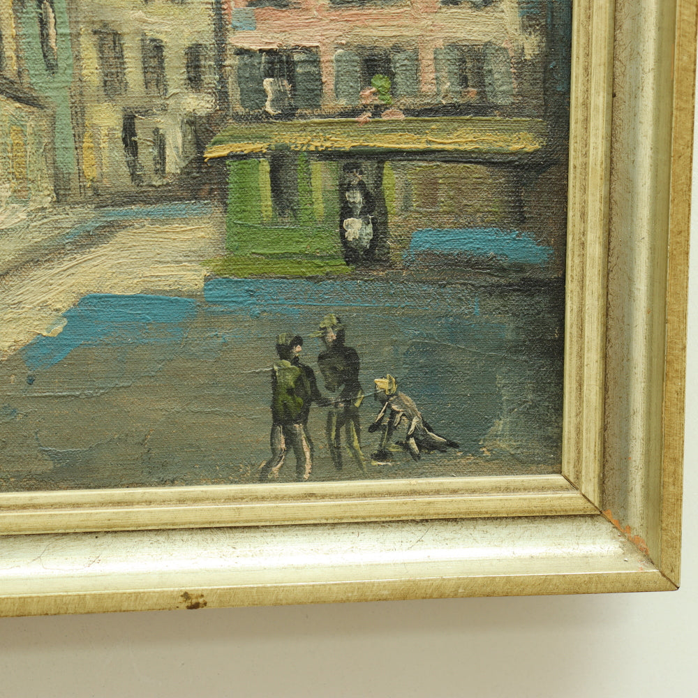 AW640 : Rene Quinton Pair of Early 20th Century Parisian Montmartre Street Scenes Oil on Canvas