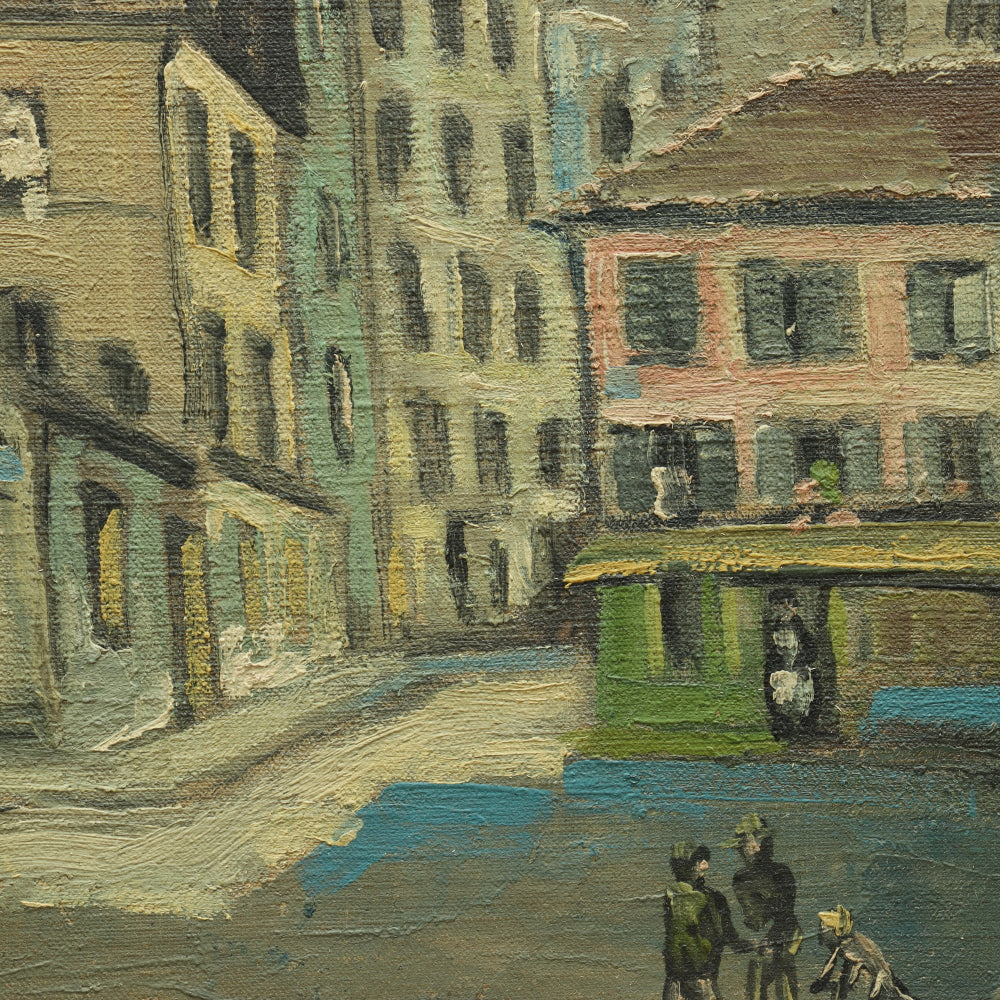 AW640 : Rene Quinton Pair of Early 20th Century Parisian Montmartre Street Scenes Oil on Canvas