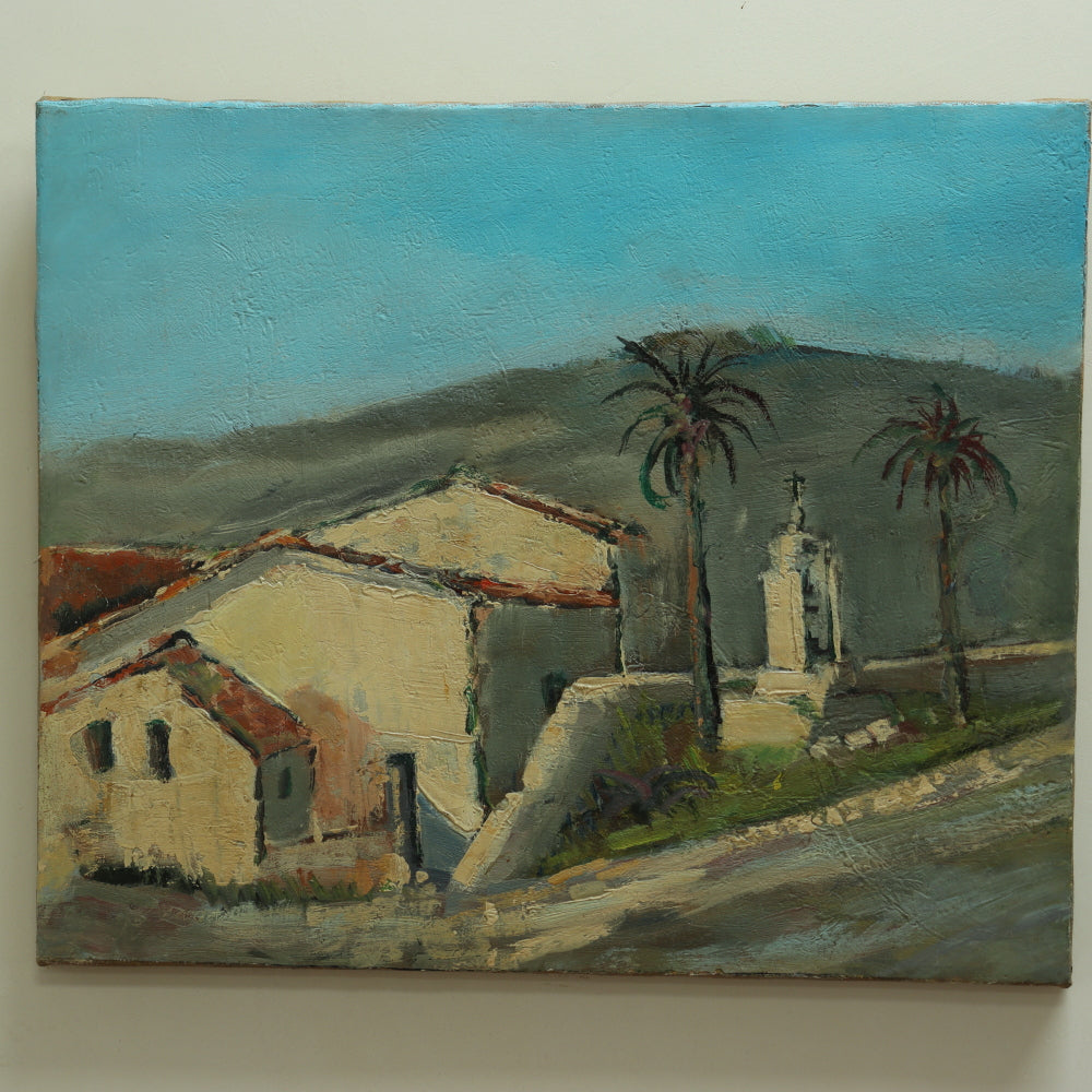 AW641: Early 20th Century Oil on Canvas Spanish Colonial Chapel
