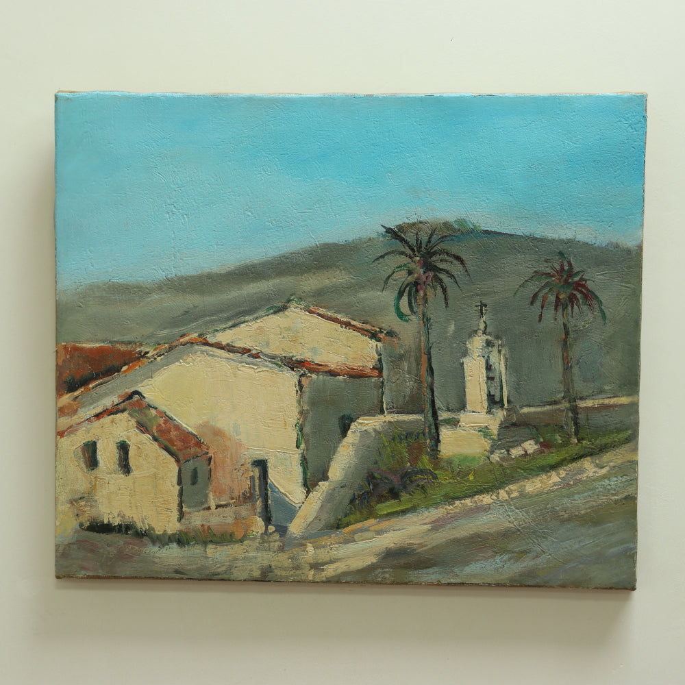 AW641: Early 20th Century Oil on Canvas Spanish Colonial Chapel