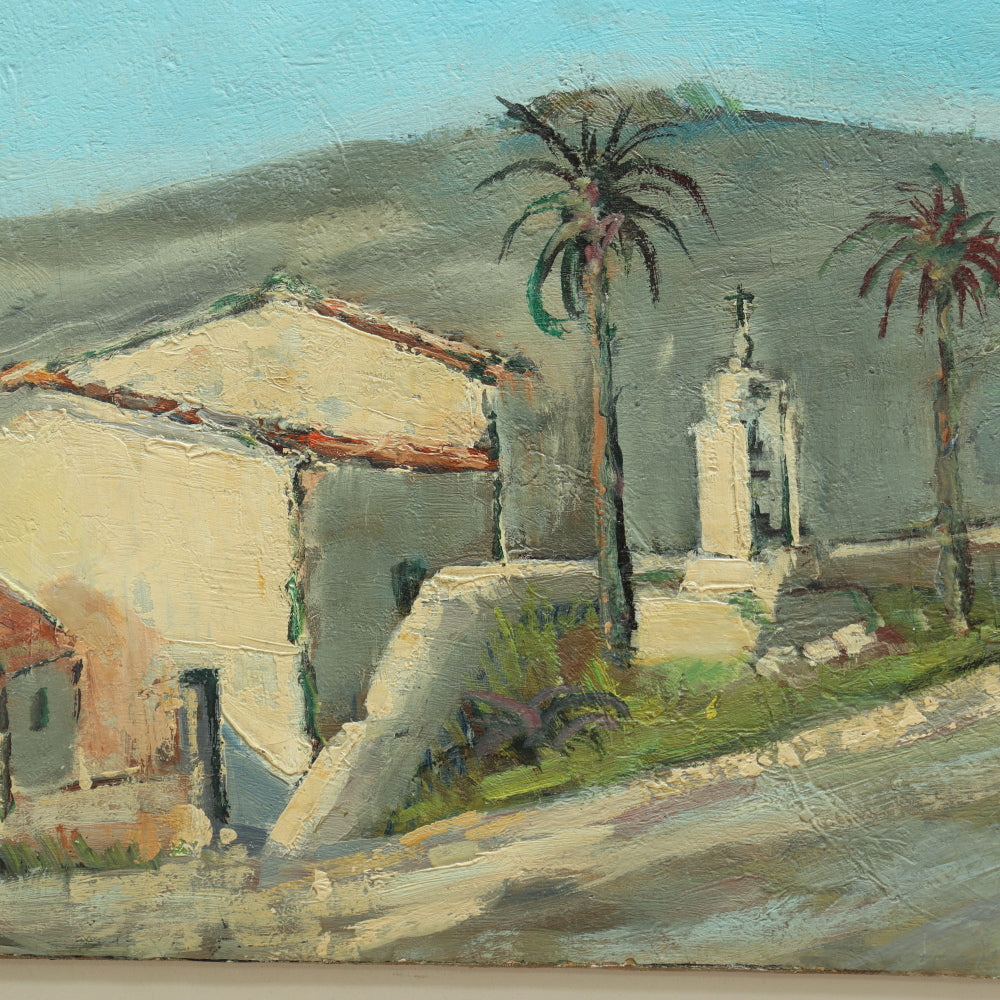 AW641: Early 20th Century Oil on Canvas Spanish Colonial Chapel