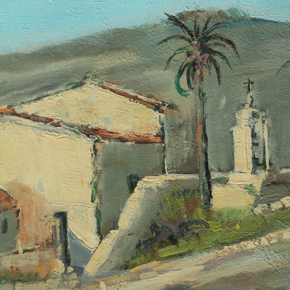 AW641: Early 20th Century Oil on Canvas Spanish Colonial Chapel
