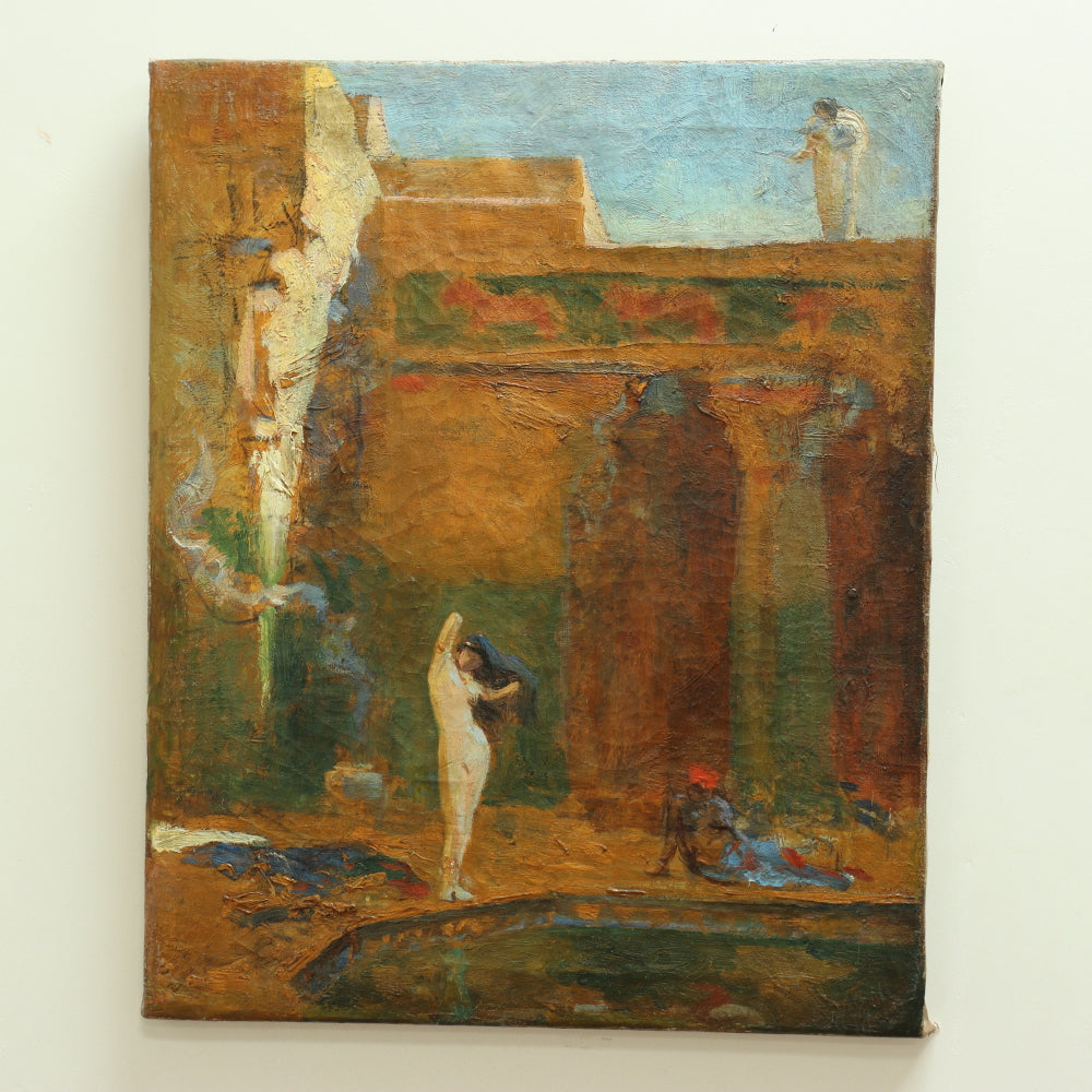 AW642: Late 19th Century European Impressionist Painting of Moroccan Villa Oil on Canvas
