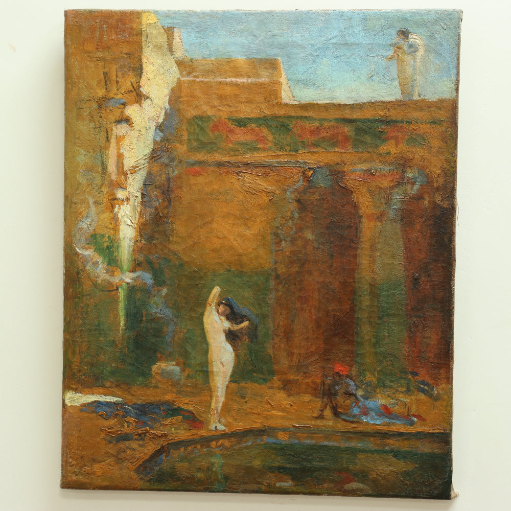 AW642: Late 19th Century European Impressionist Painting of Moroccan Villa Oil on Canvas