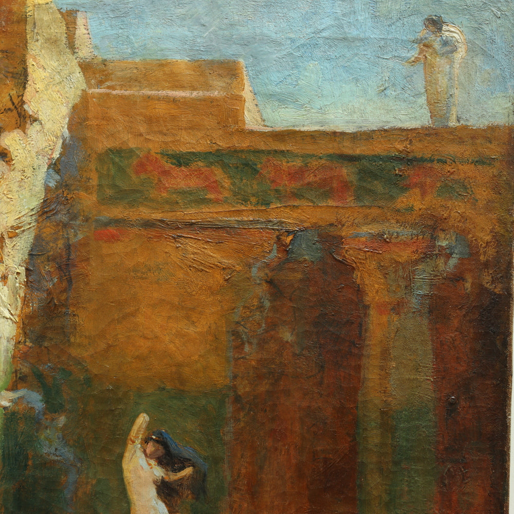 AW642: Late 19th Century European Impressionist Painting of Moroccan Villa Oil on Canvas