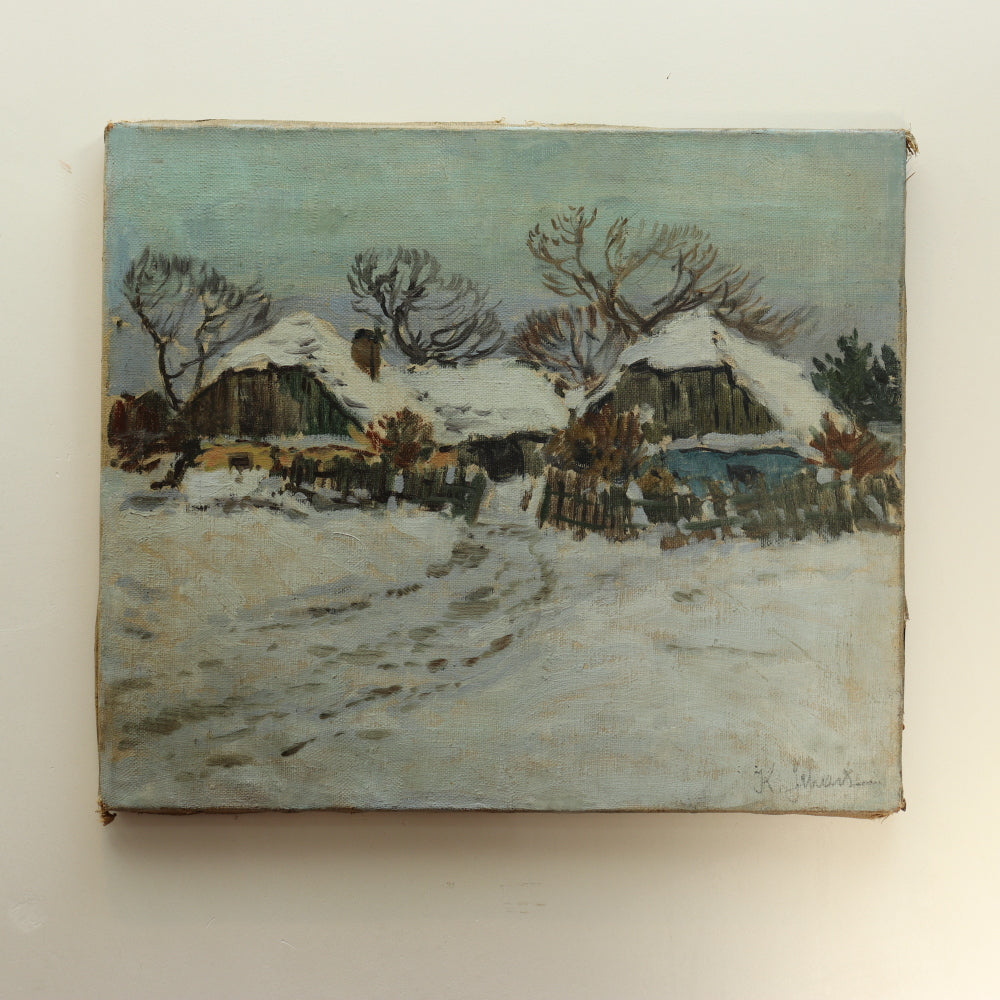 AW581: American School Early 20th Century - Impressionist Wintery Landscape - Oil on Canvas