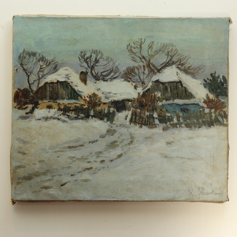 AW581: American School Early 20th Century - Impressionist Wintery Landscape - Oil on Canvas