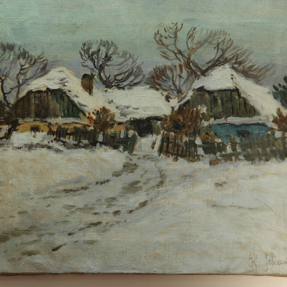 AW581: American School Early 20th Century - Impressionist Wintery Landscape - Oil on Canvas