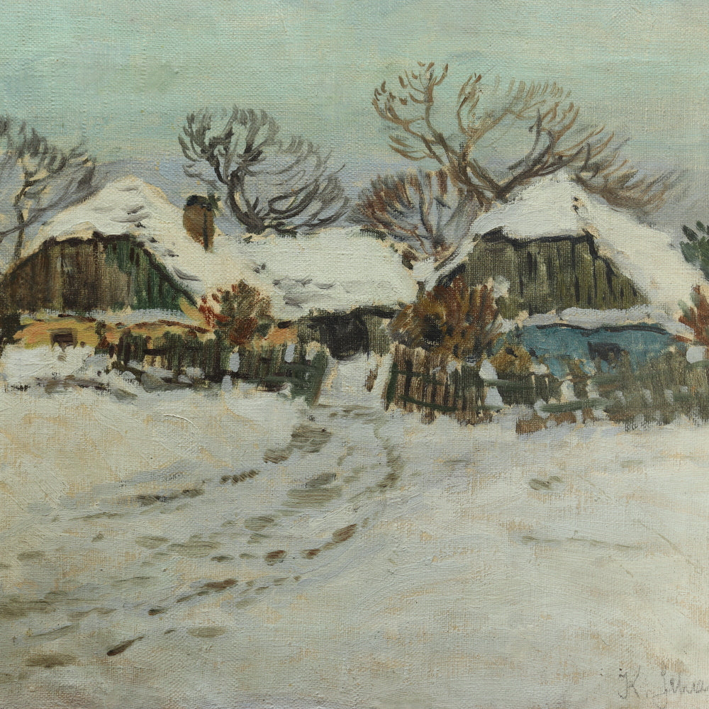 AW581: American School Early 20th Century - Impressionist Wintery Landscape - Oil on Canvas