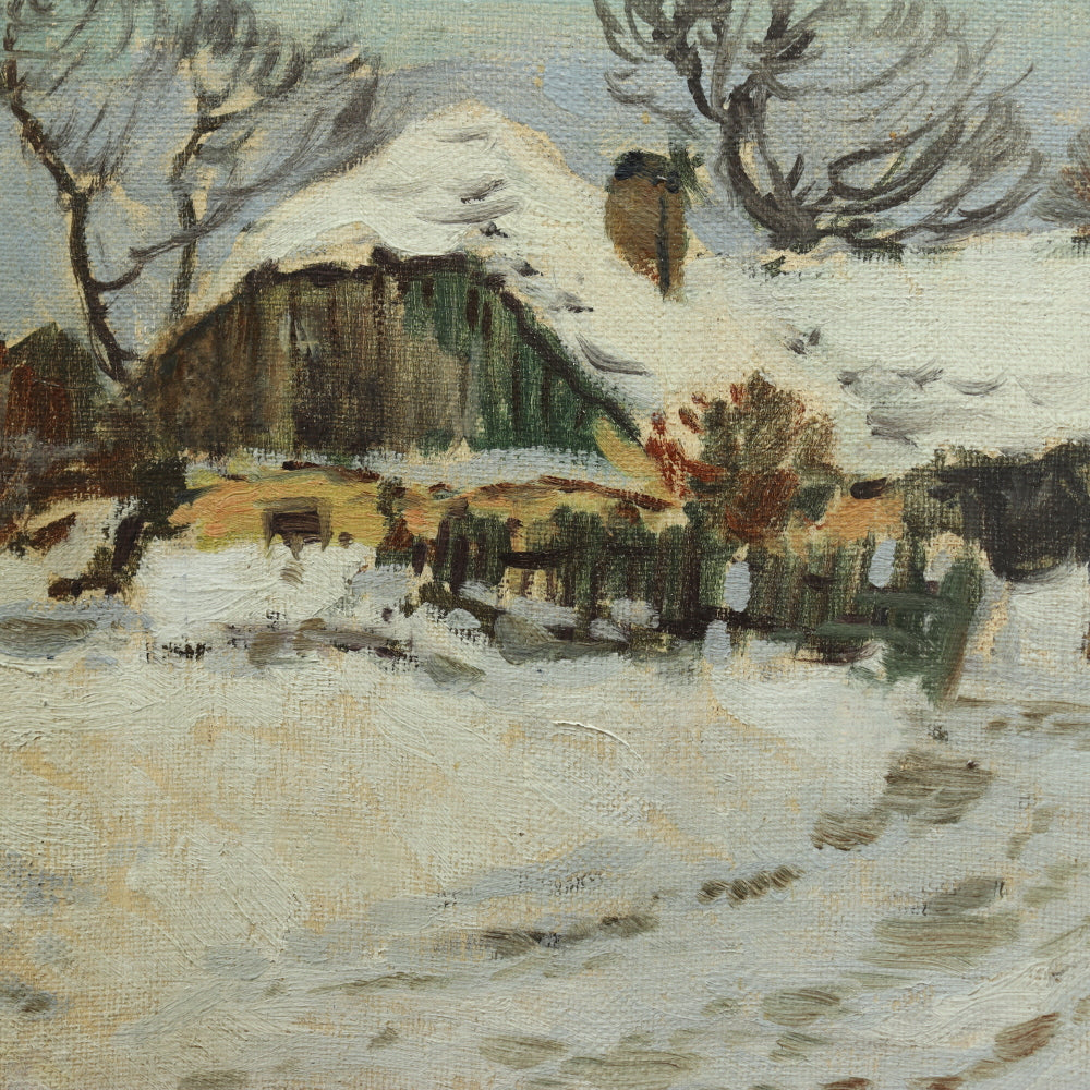 AW581: American School Early 20th Century - Impressionist Wintery Landscape - Oil on Canvas