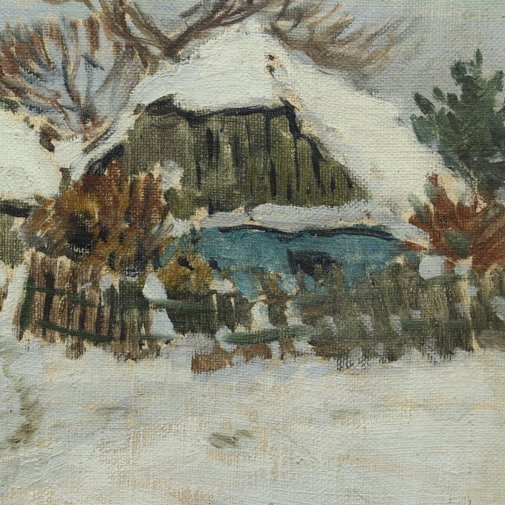 AW581: American School Early 20th Century - Impressionist Wintery Landscape - Oil on Canvas