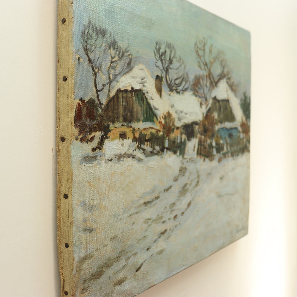AW581: American School Early 20th Century - Impressionist Wintery Landscape - Oil on Canvas