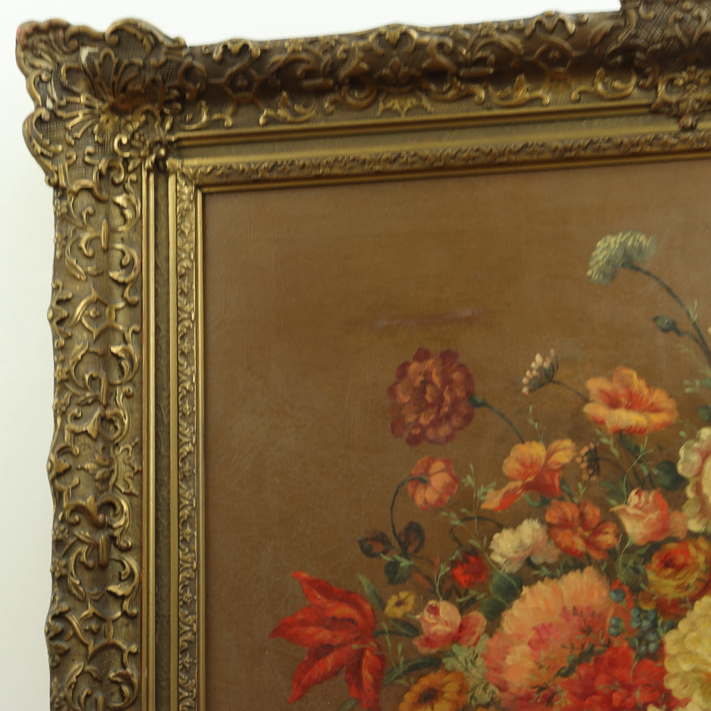 AW648: 19th C Floral Still Life Signed CORBE Oil on Canvas
