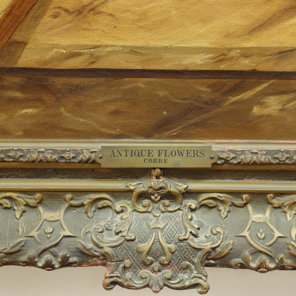 AW648: 19th C Floral Still Life Signed CORBE Oil on Canvas