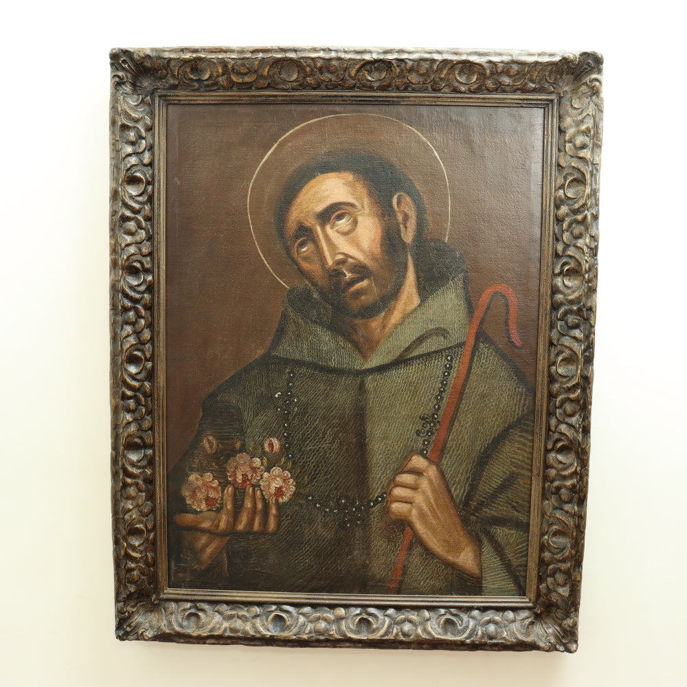 AW650: Mid 19th Century Spanish Colonial Oil on Canvas of Saint Francis of Assisi