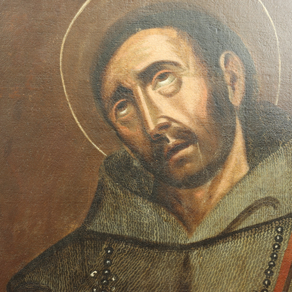 AW650: Mid 19th Century Spanish Colonial Oil on Canvas of Saint Francis of Assisi