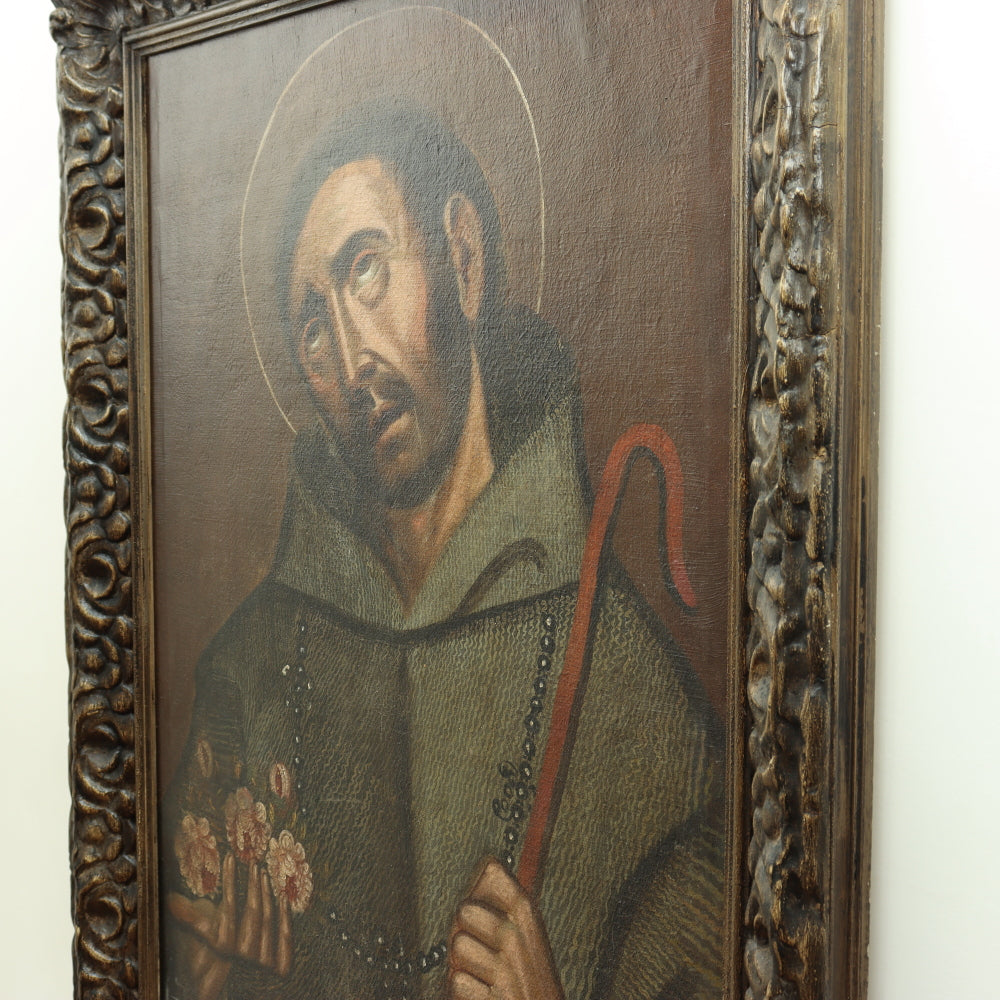 AW650: Mid 19th Century Spanish Colonial Oil on Canvas of Saint Francis of Assisi