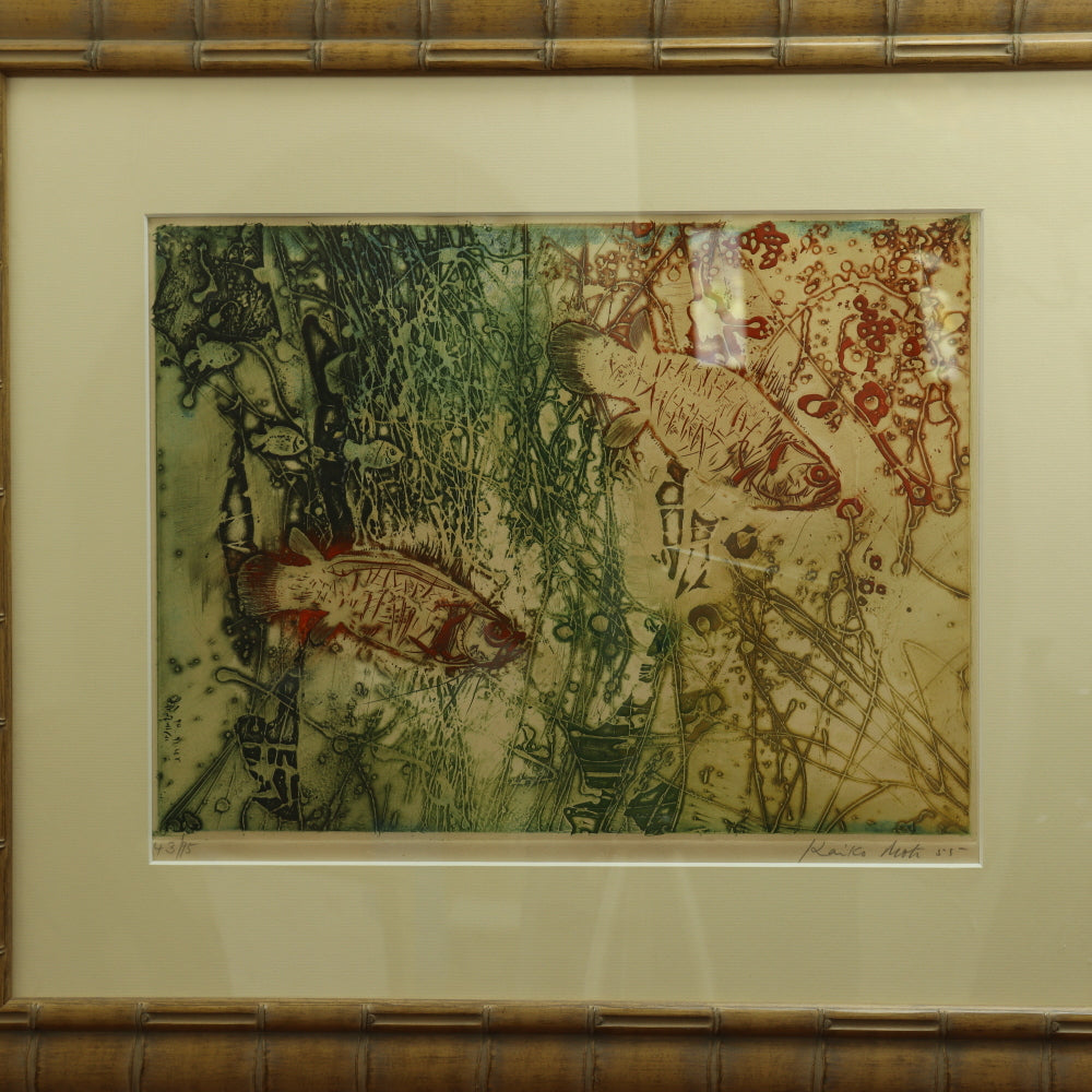 AW7-004: Kaiko Moti Two Fish Etching With Aquatint In Colors