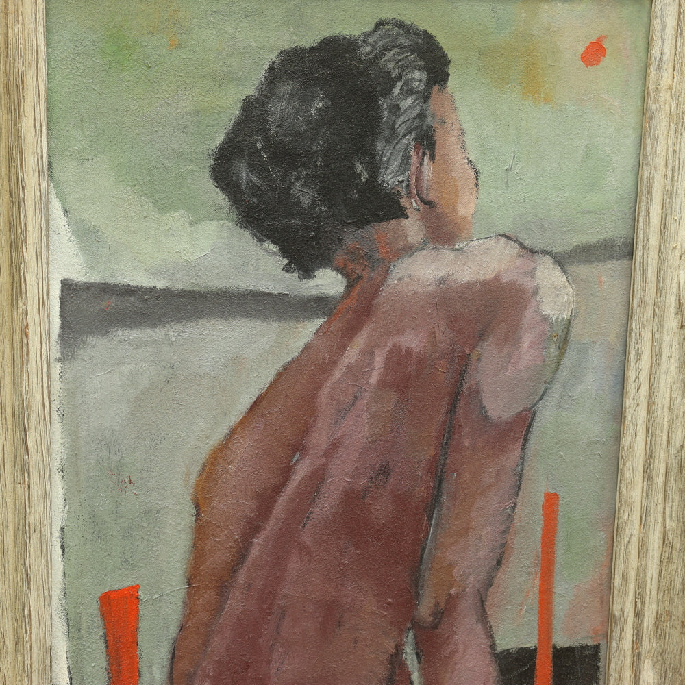 AW652: Mid Century Oil on Canvas Boy at Beach Signed Harmon