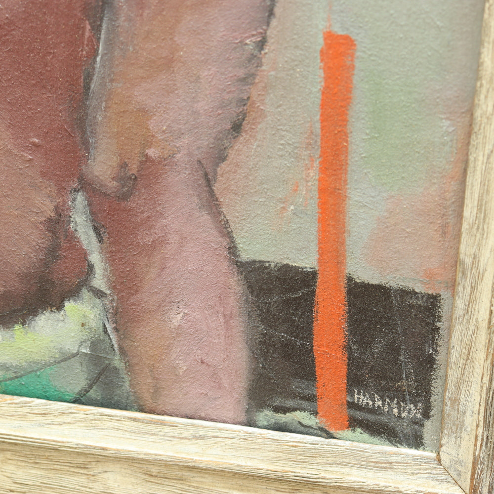 AW652: Mid Century Oil on Canvas Boy at Beach Signed Harmon