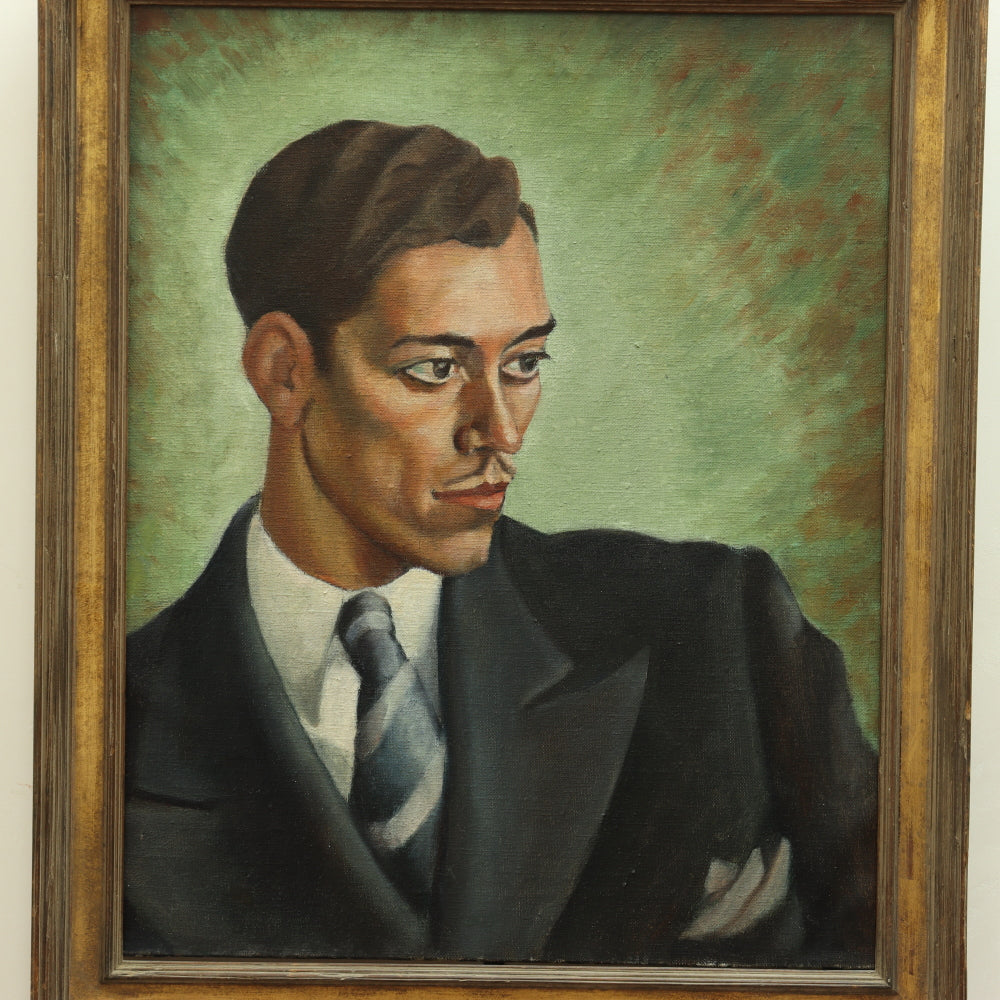 AW653: Circa 1920's Art Deco Oil on Canvas Portrait of a Dapper Gentleman