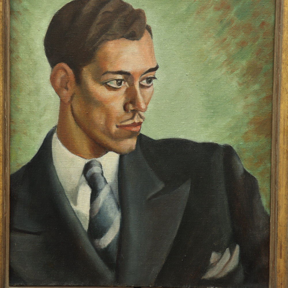 AW653: Circa 1920's Art Deco Oil on Canvas Portrait of a Dapper Gentleman