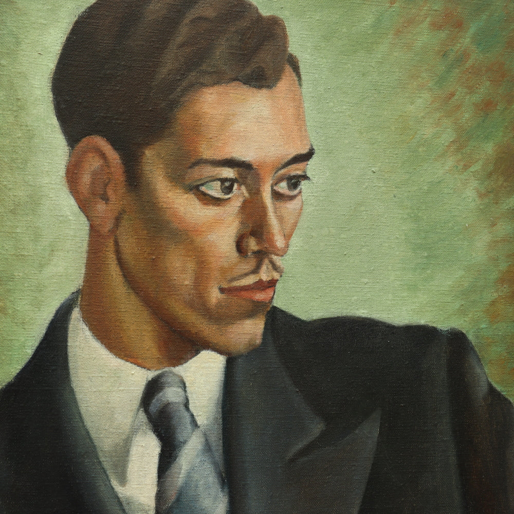 AW653: Circa 1920's Art Deco Oil on Canvas Portrait of a Dapper Gentleman