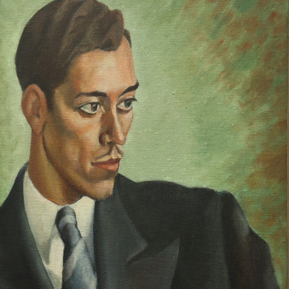 AW653: Circa 1920's Art Deco Oil on Canvas Portrait of a Dapper Gentleman