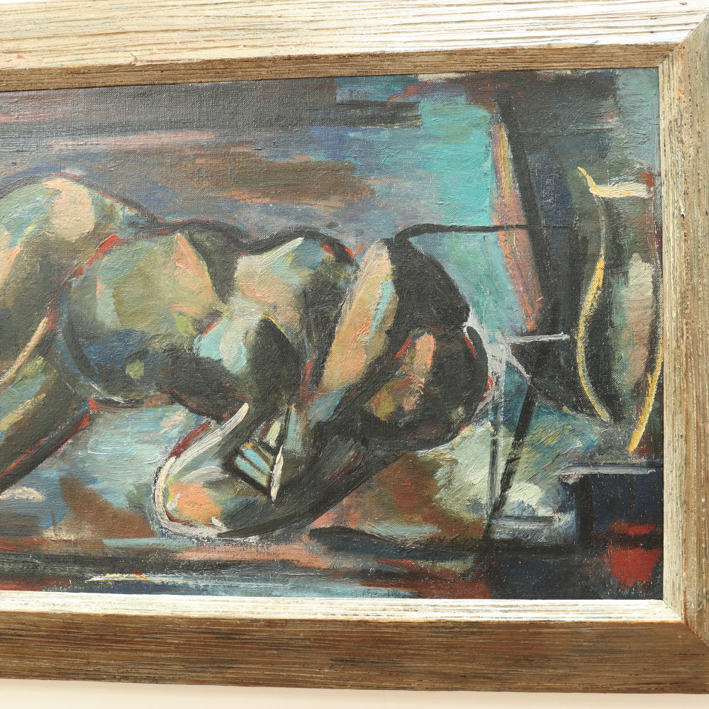AW655: Joe Stein "Sleeping Nude" Abstract Oil on Canvas Mid Century