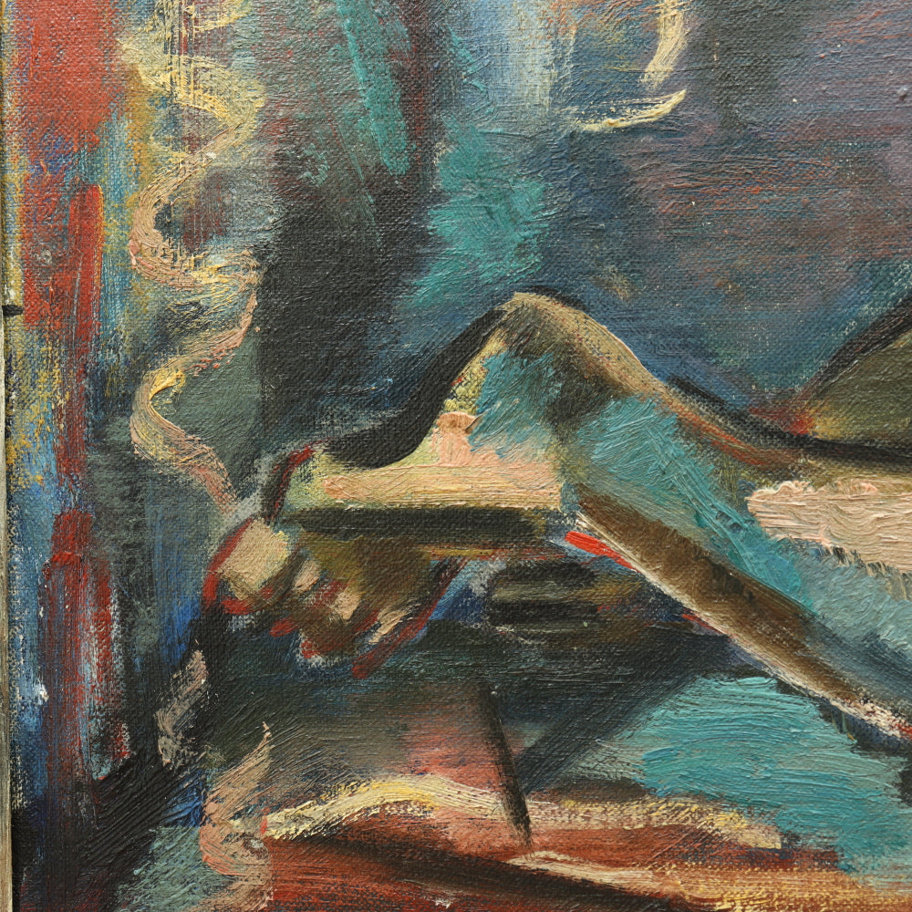 AW655: Joe Stein "Sleeping Nude" Abstract Oil on Canvas Mid Century