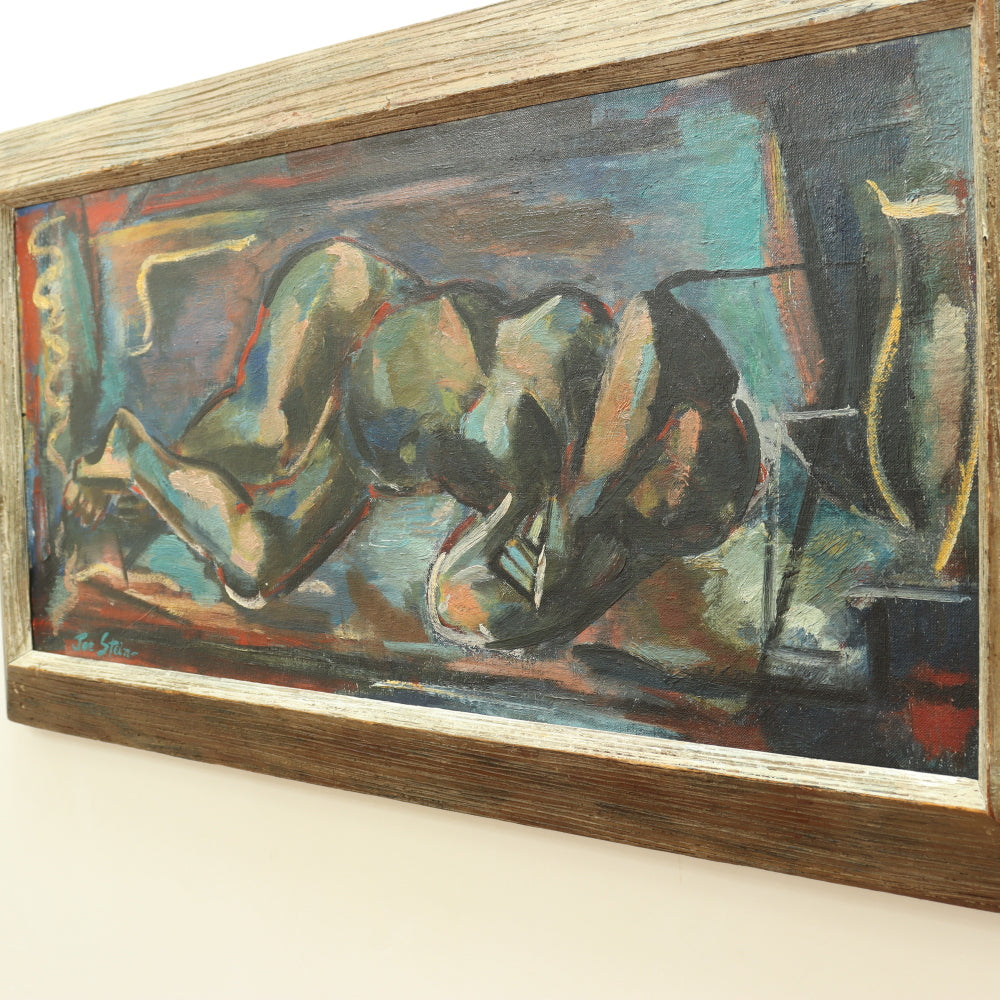 AW655: Joe Stein "Sleeping Nude" Abstract Oil on Canvas Mid Century