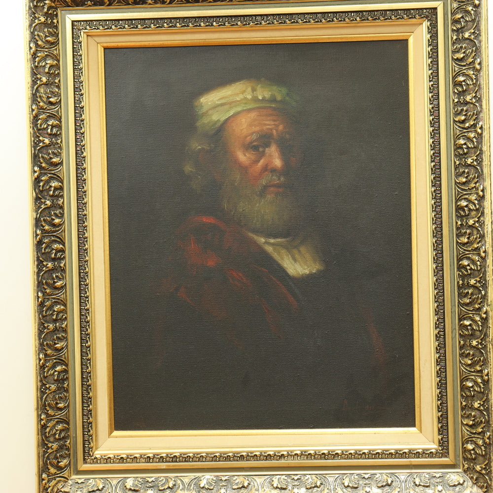 AW521: European School - Old Master Portrait of a Man With a Turban  - Signed Adrian - Oil on Canvas