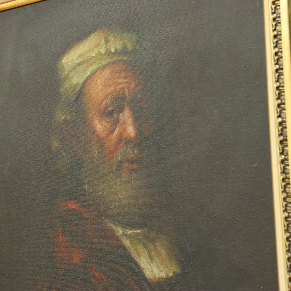 AW521: European School - Old Master Portrait of a Man With a Turban  - Signed Adrian - Oil on Canvas