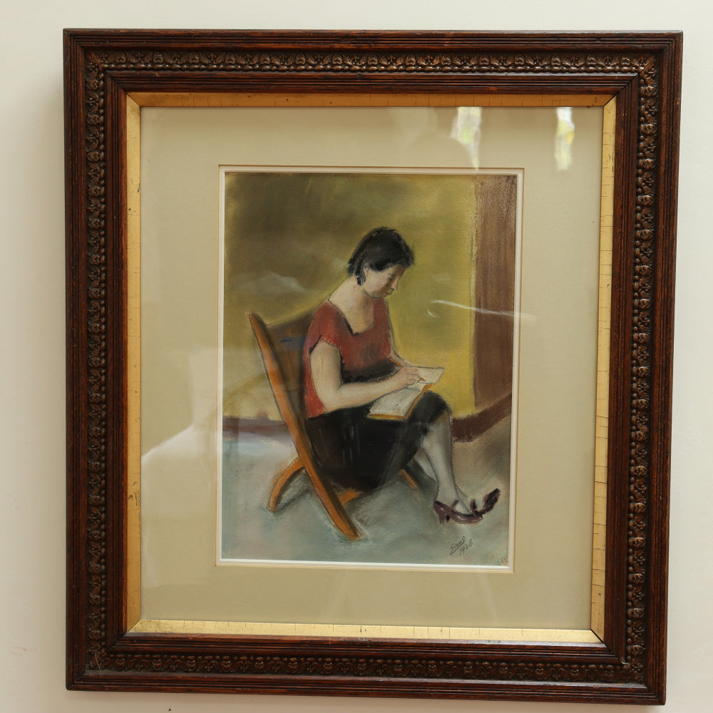 AW5-012: WPA Artist Saul Kovner "The Stenographer" Pastel Circle 1928