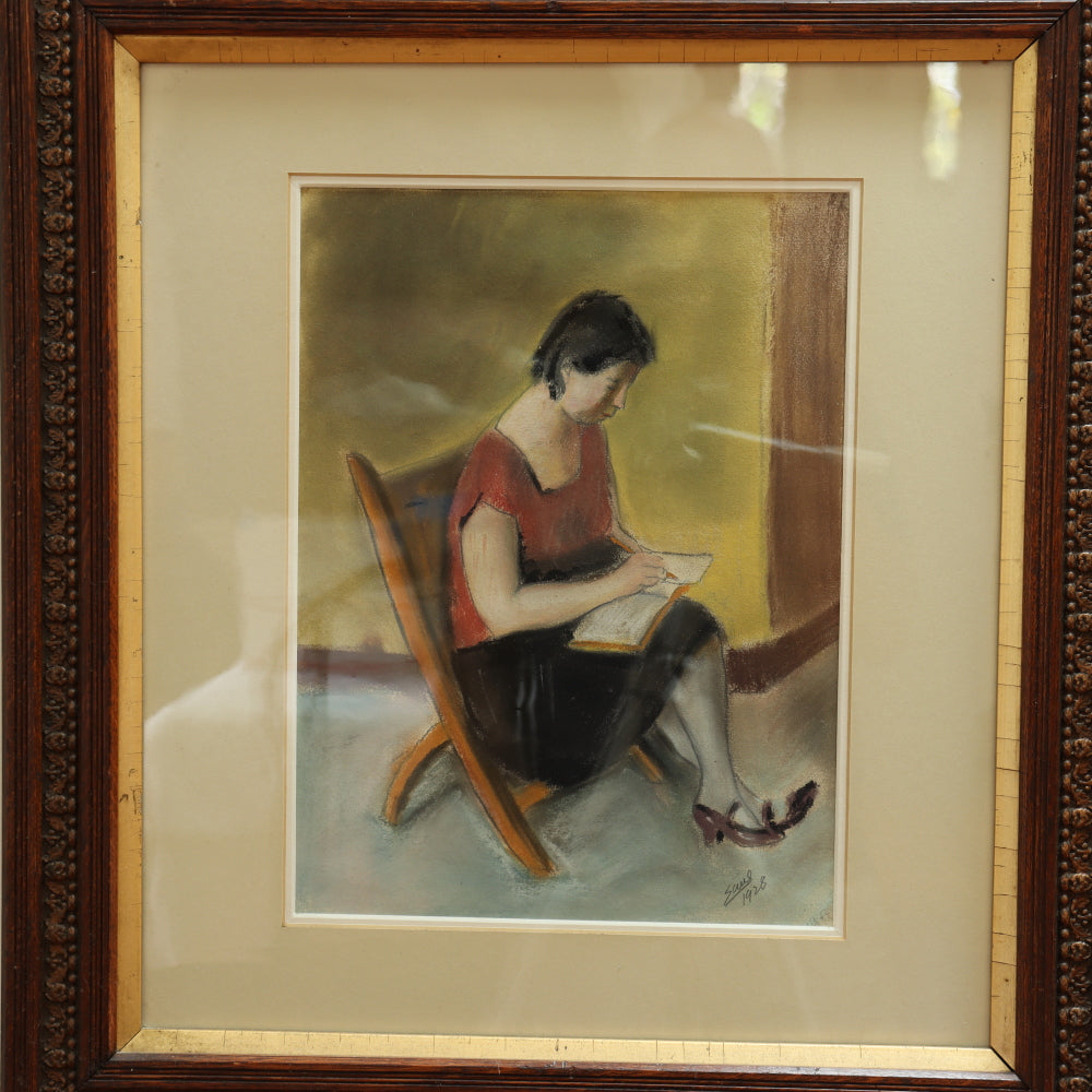AW5-012: WPA Artist Saul Kovner "The Stenographer" Pastel Circle 1928