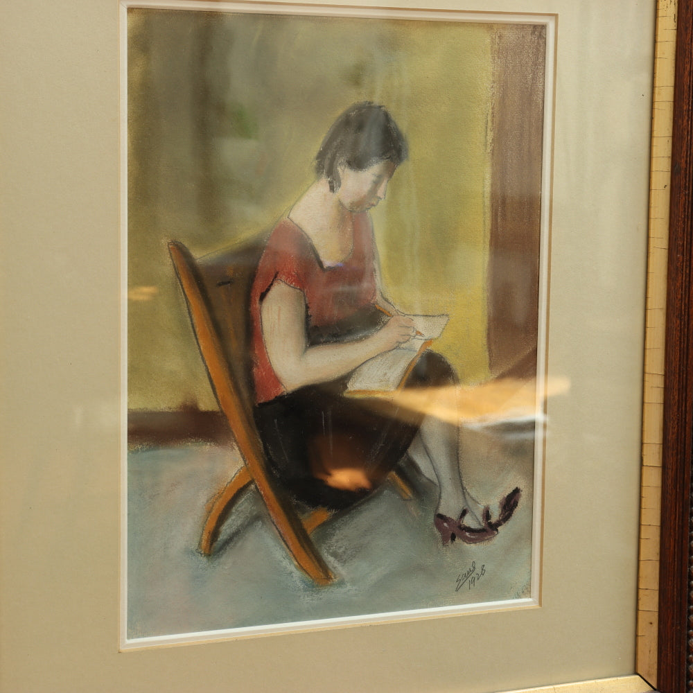 AW5-012: WPA Artist Saul Kovner "The Stenographer" Pastel Circle 1928