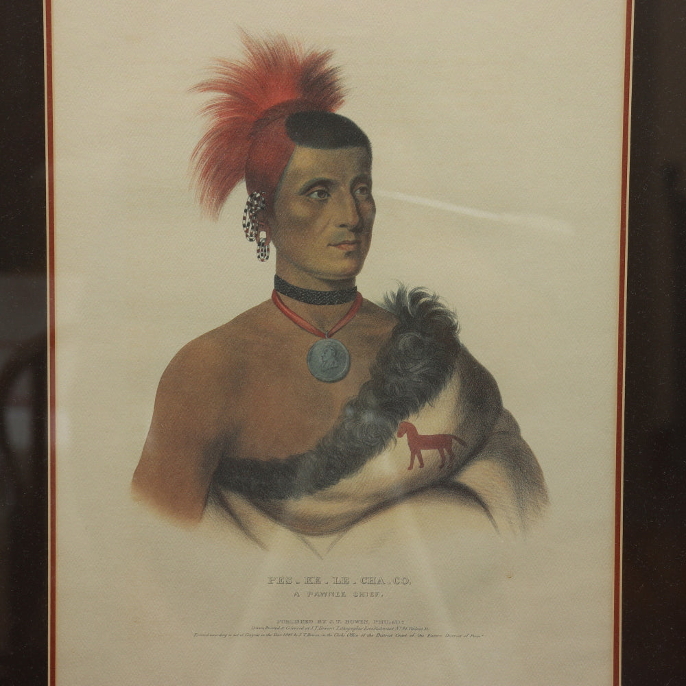 AW8-034: Pes-Ke-Le-Cha-Co, A Pawnee Chief Hand Colored Lithograph JT Bowen / Charles Bird King