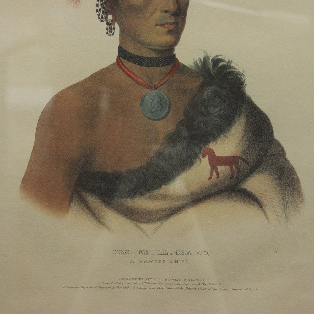 AW8-034: Pes-Ke-Le-Cha-Co, A Pawnee Chief Hand Colored Lithograph JT Bowen / Charles Bird King