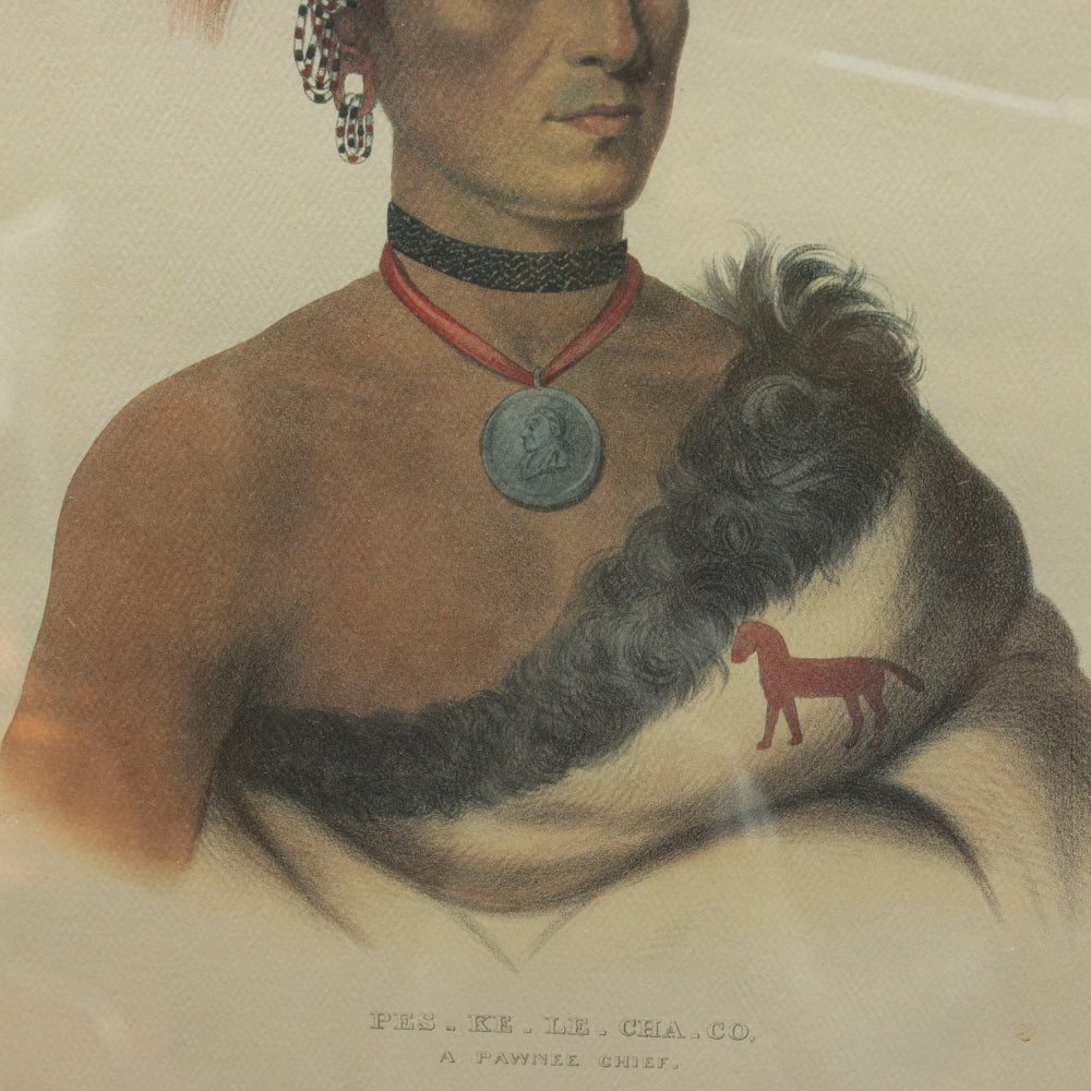 AW8-034: Pes-Ke-Le-Cha-Co, A Pawnee Chief Hand Colored Lithograph JT Bowen / Charles Bird King