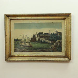 AW7-031: 18TH CENTURY HAND COLORED ENGRAVING - "VUE DE CHATEAU DE BLAYE"